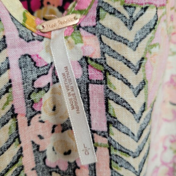 Free People NWT Size L Dress Mini Linen Blend Floral Keyhole Back Pullover Pink - Picture 8 of 13